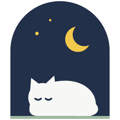 Little Den logo: a sleeping cat in a cosy den under the moon